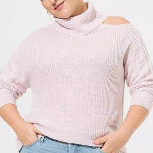 Torrid Lurex Cable Pullover Cold Shoulder Turtle Neck Sweater NWT